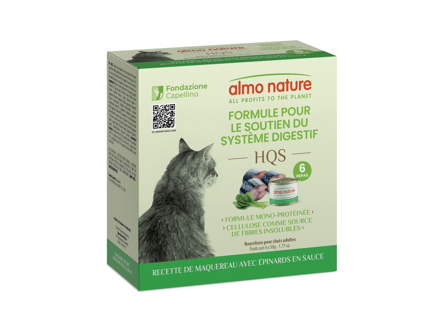 Almo Hqs Formule Chat Soutien Digestif Maquereau & épinards En Sauce 4 Boîtes