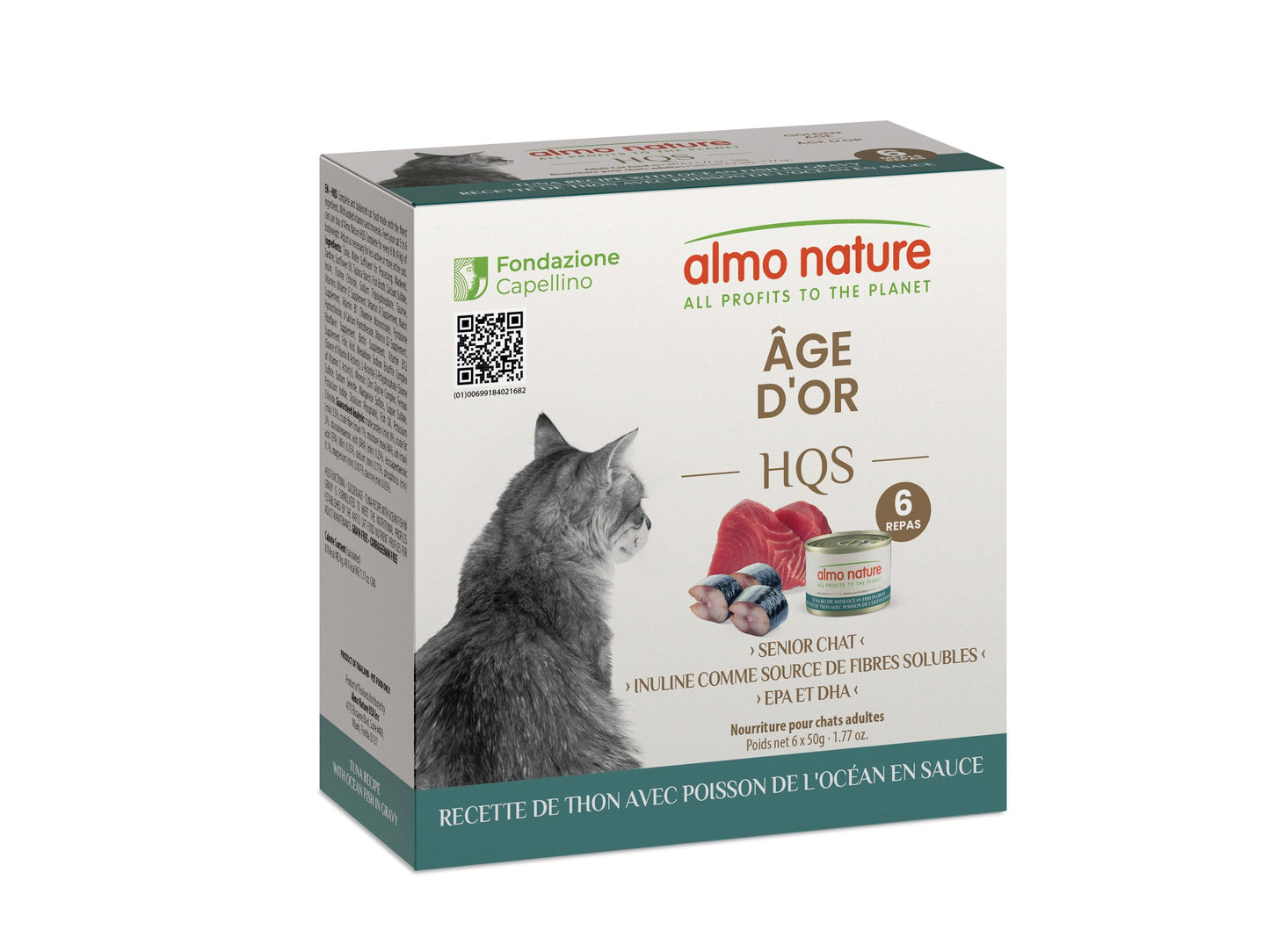 Almo Hqs Formule Chat âge D'or Thon Avec Poisson De L'océan En Sauce 4 Boîtes