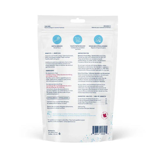 Animora bâtonnets dentaires aux canneberges pour chien Moyen (28 unités) - Sabots et Museaux