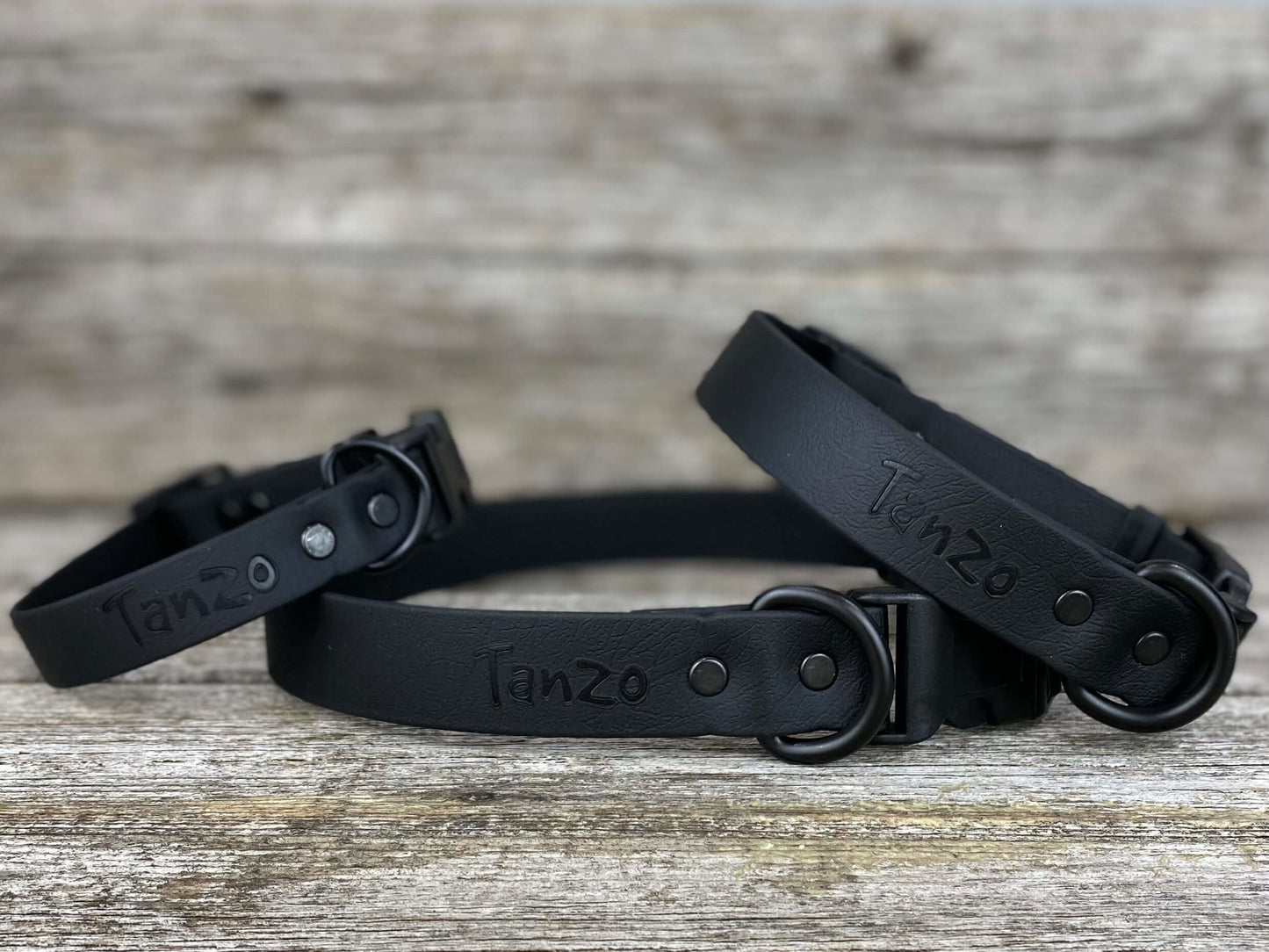 Tanzo Collier Biothane Noir Très grand 17,5 à 28 pouces