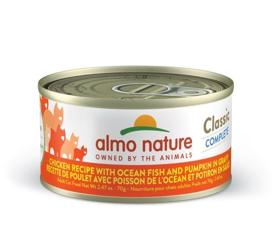 Almo Classic Complete Poulet avec poisson de l'océan et potiron en sauce 70 gr - Sabots et Museaux