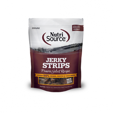 Nutrisource Jerky Prairie recette Caille, Canard & Poulet