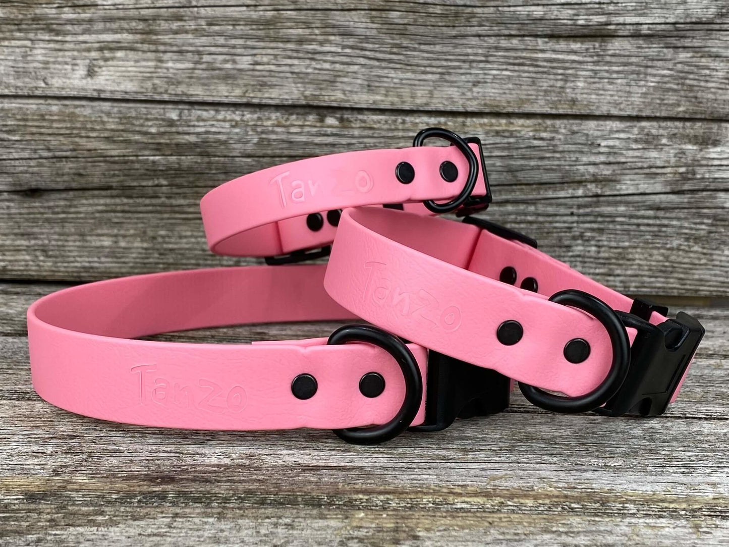 Créations Tanzo Collier Biothane Rose pâle Très grand 17,5 à 28 pouces