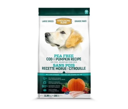 Wholesome Blend Chien grande race sans pois Morue & Citrouille 11.36 kg